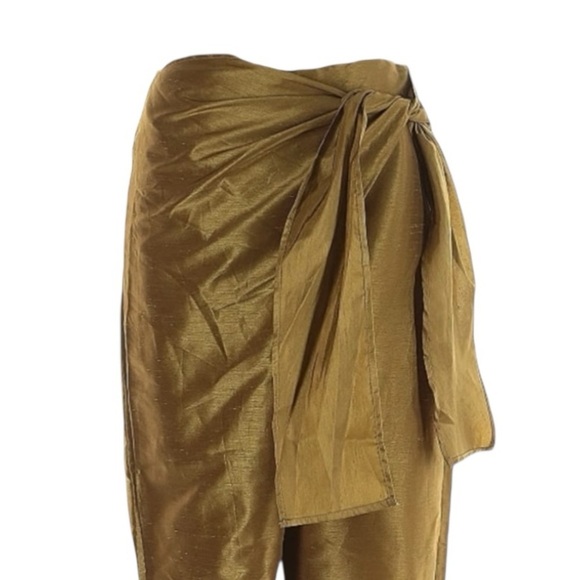 Calliope Olive Green Satin Wrap Trouser Pants Size M NWT Ruched High Rise Dressy - Picture 3 of 10